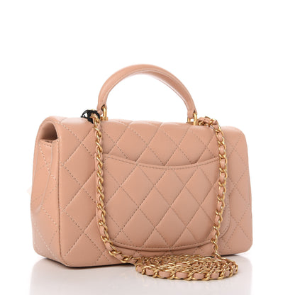 Chanel Lambskin Quilted Mini Top Handle Rectangular Flap Beige 3 of 11