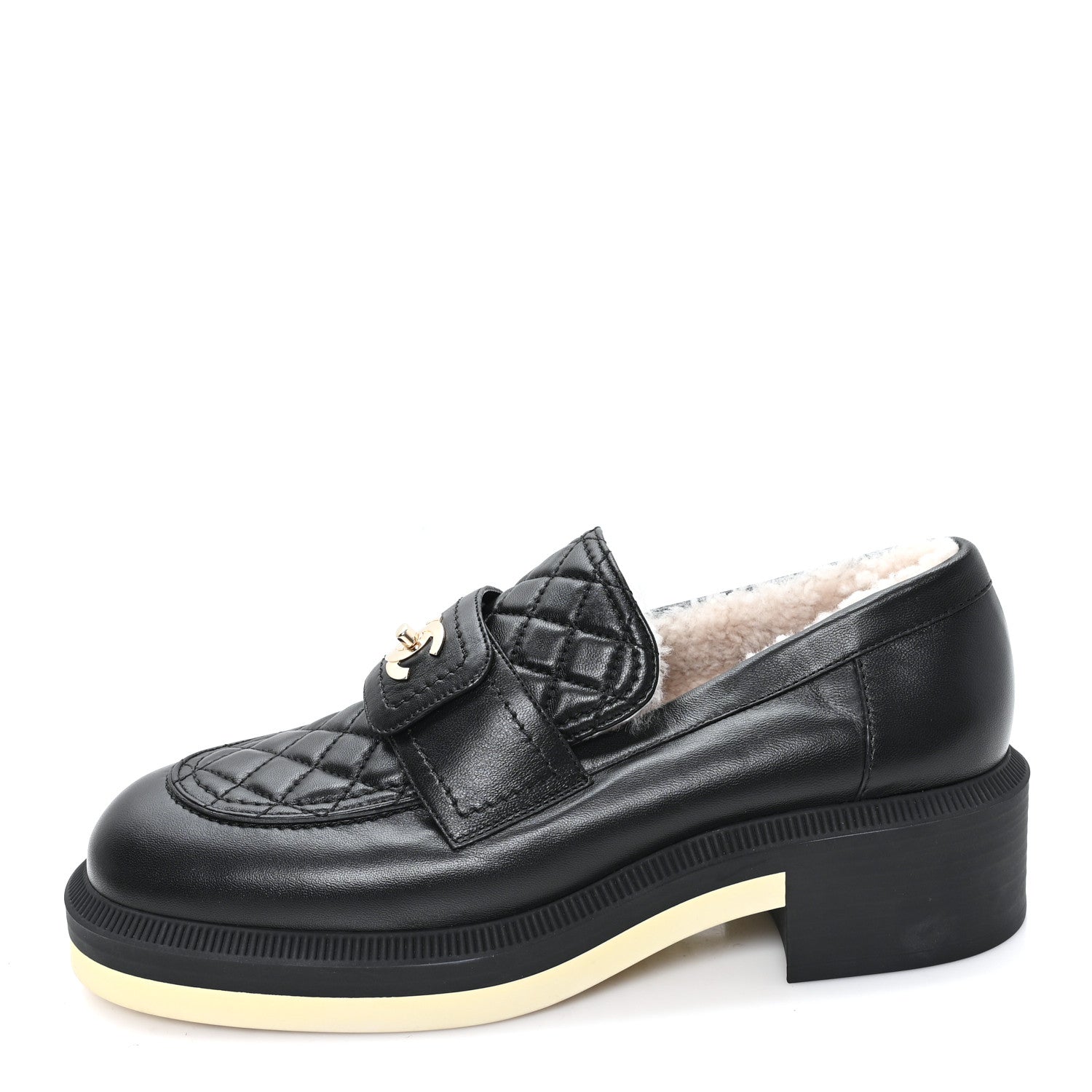 Chanel Lambskin Shearling Quilted CC Turnlock Loafers 39 Black 1 of 8
