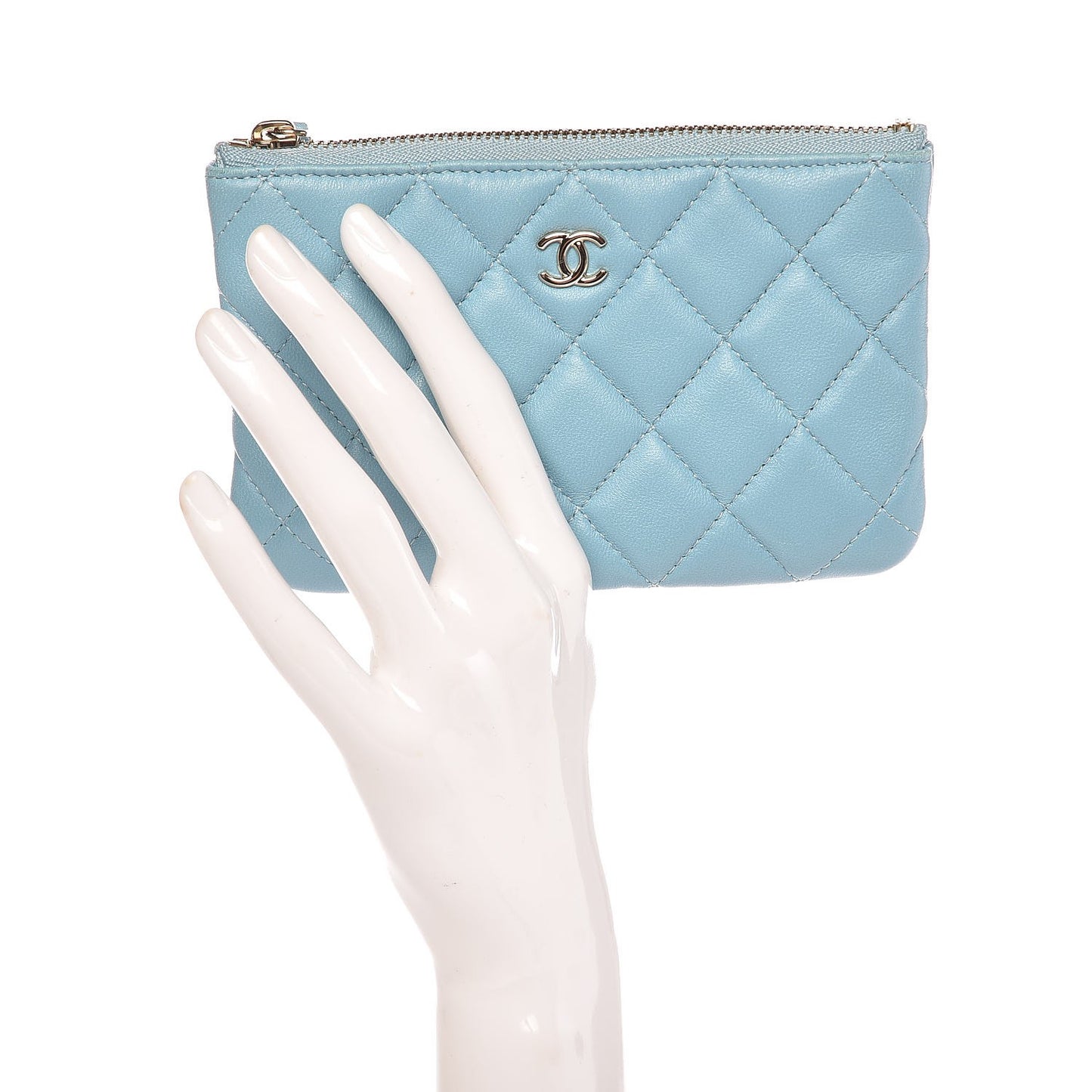 Lambskin Quilted Small Cosmetic Case Blue