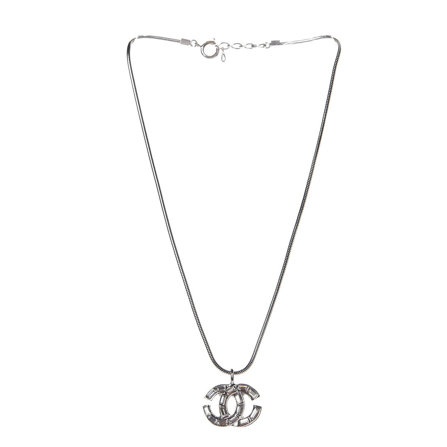 Baguette Crystal CC Necklace Silver