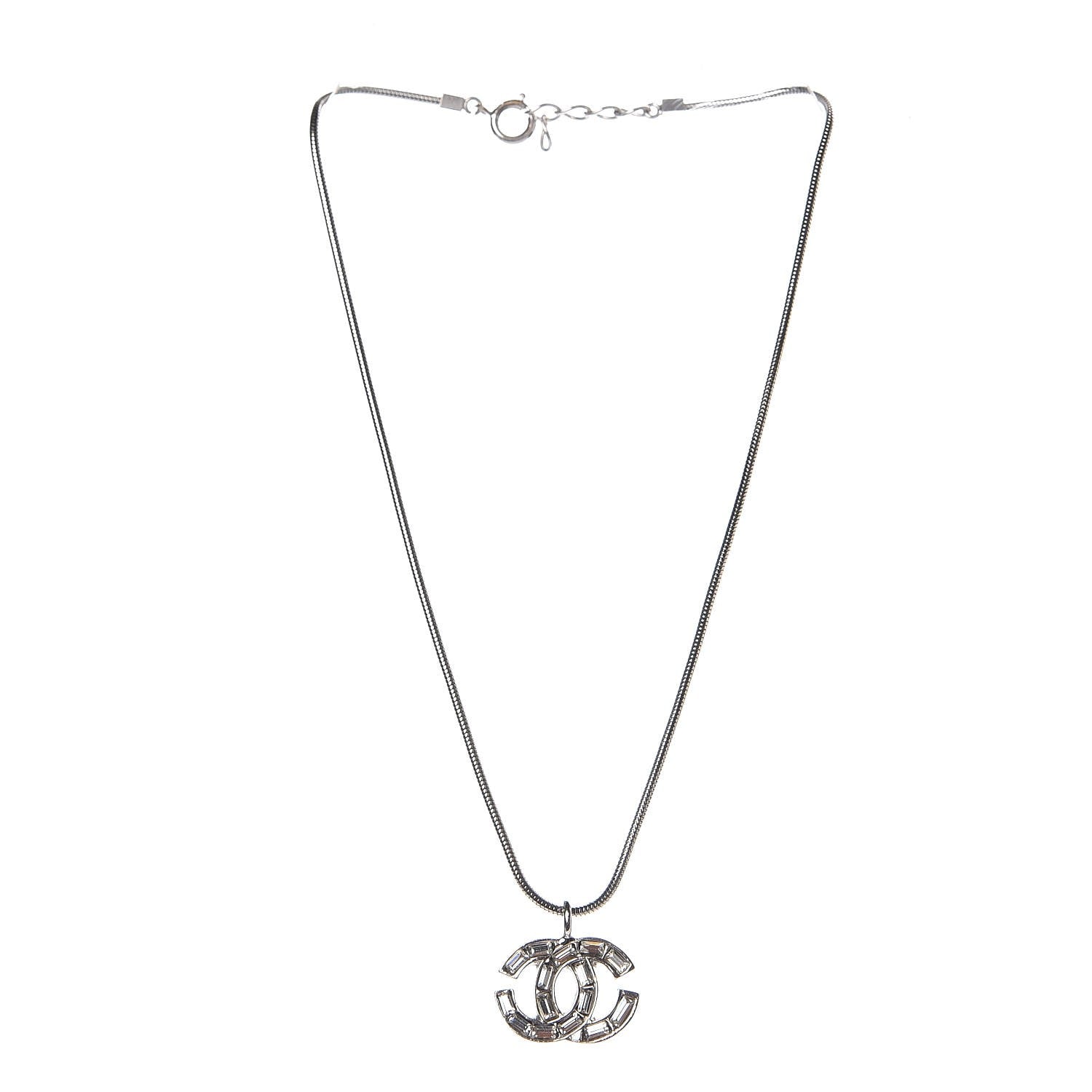 Chanel Baguette Crystal CC Necklace Silver 3 of 4
