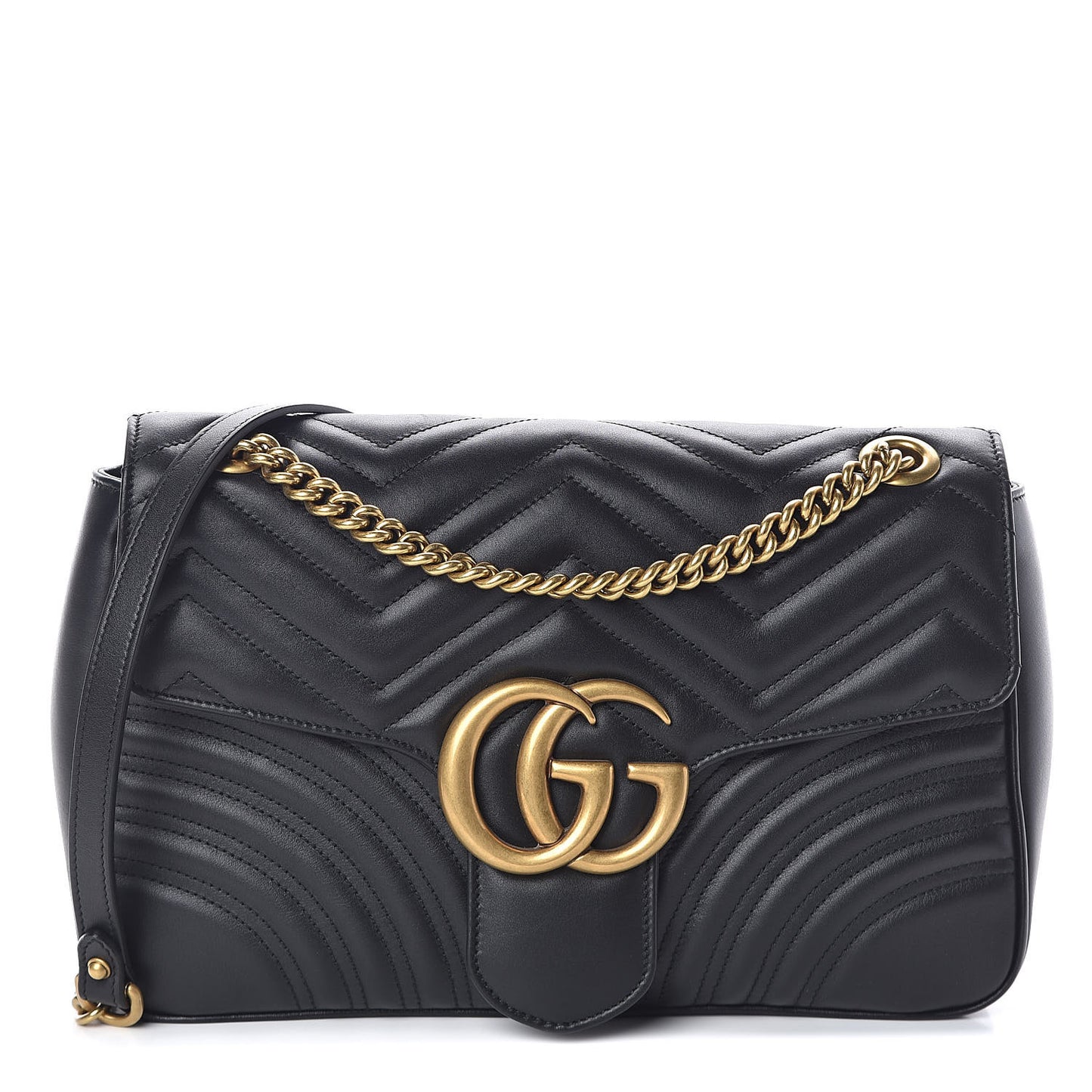 Calfskin Matelasse Medium GG Marmont Shoulder Bag Black