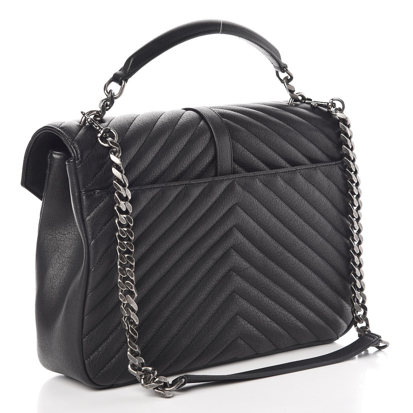 Sheepskin Matelasse Chevron Monogram Large College Satchel Black