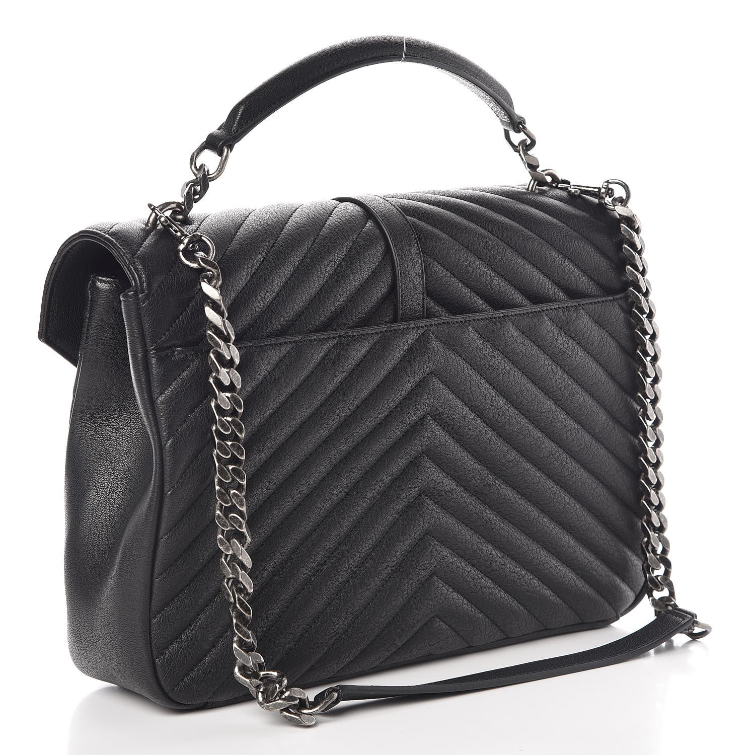 Saint Laurent Sheepskin Matelasse Chevron Monogram Large College Satchel Black 4 of 13