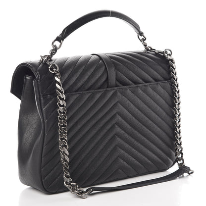 Saint Laurent Sheepskin Matelasse Chevron Monogram Large College Satchel Black 4 of 13