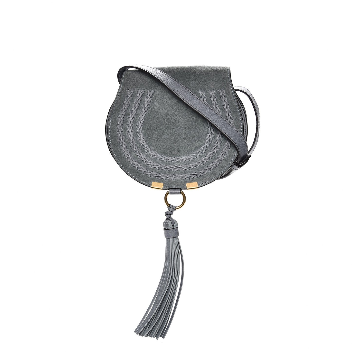 Suede Calfskin Mini Marcie Round Crossbody Bag Cloudy Blue