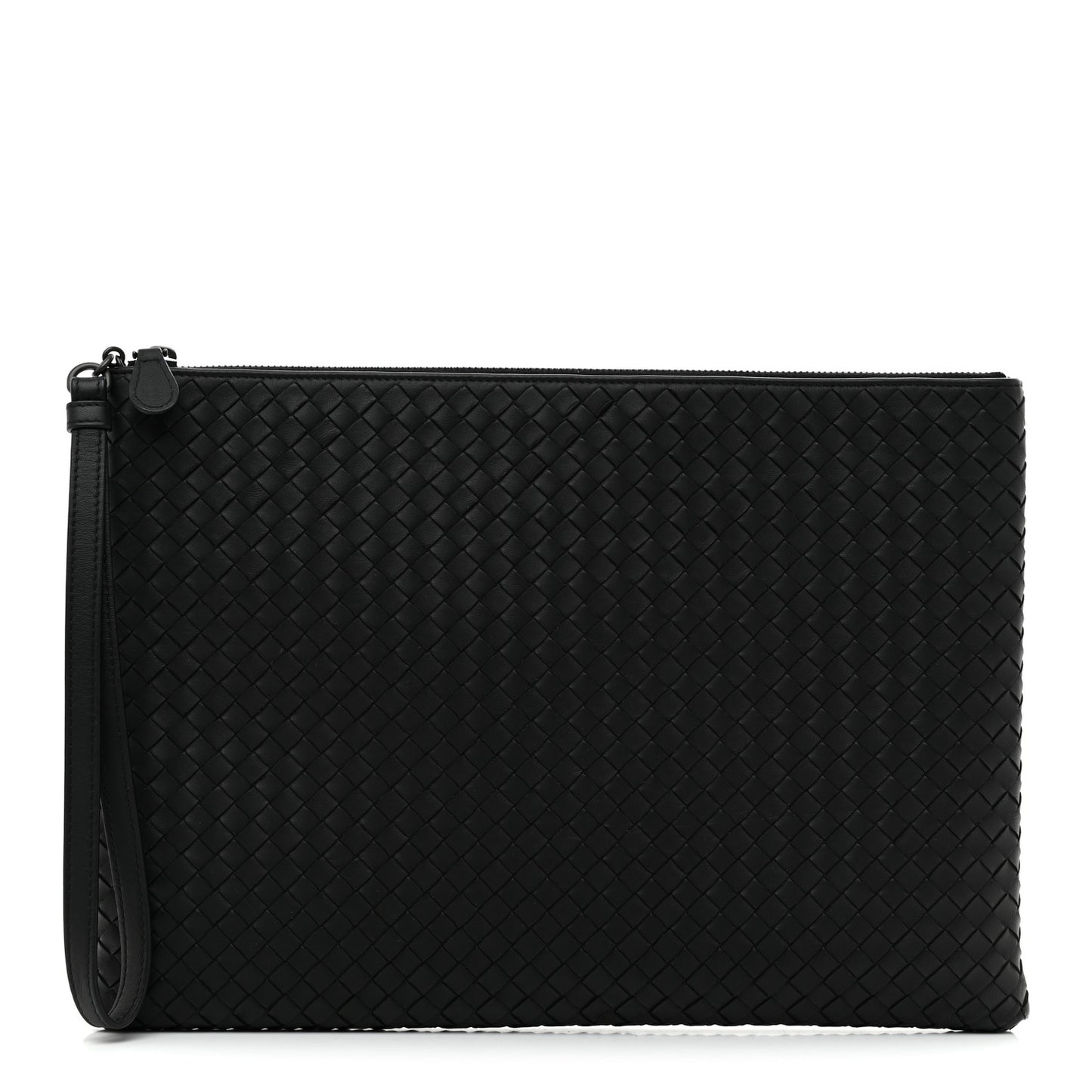 Nappa Intrecciato Large Flat Wristlet Zip Pouch Black