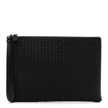 Bottega Veneta Nappa Intrecciato Large Flat Wristlet Zip Pouch Black 1 of 7