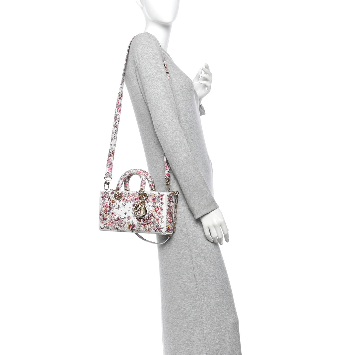 Calfskin Embroidered Butterfly Printed Lady D-Joy Multicolor