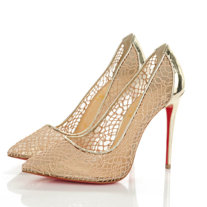 Christian Louboutin Metallic Fishnet Follies Resille 100 Pumps 37 Gold 3 of 7
