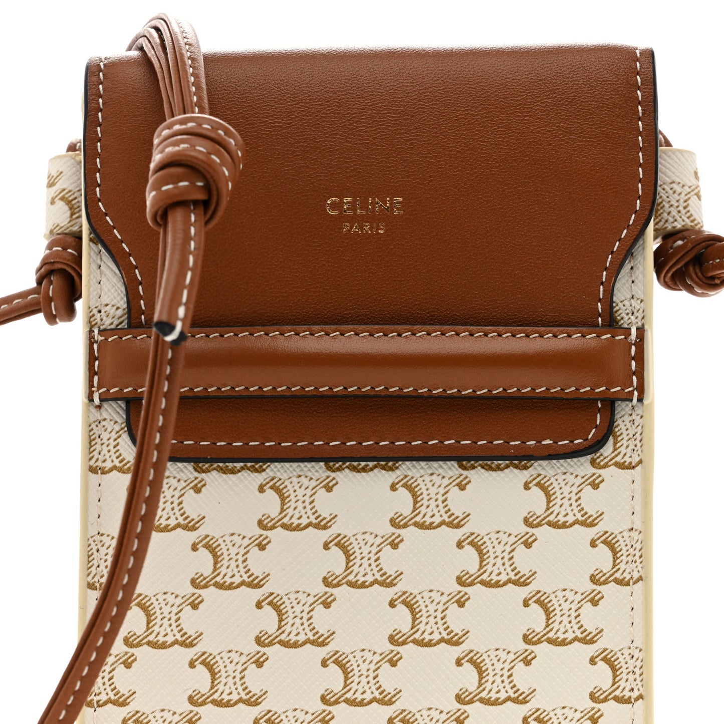 Triomphe Canvas Lambskin Phone Pouch With Flap White Tan