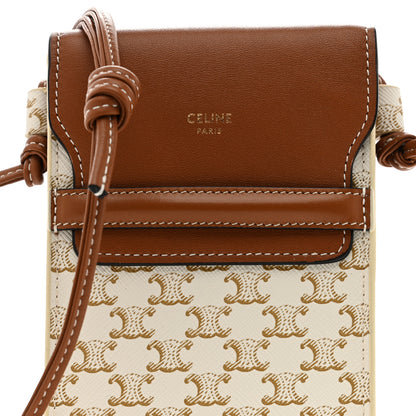 Celine Triomphe Canvas Lambskin Phone Pouch With Flap White Tan 9 of 11