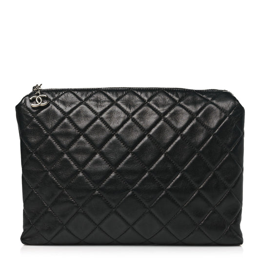 Lambskin Quilted Cosmetic Case Black