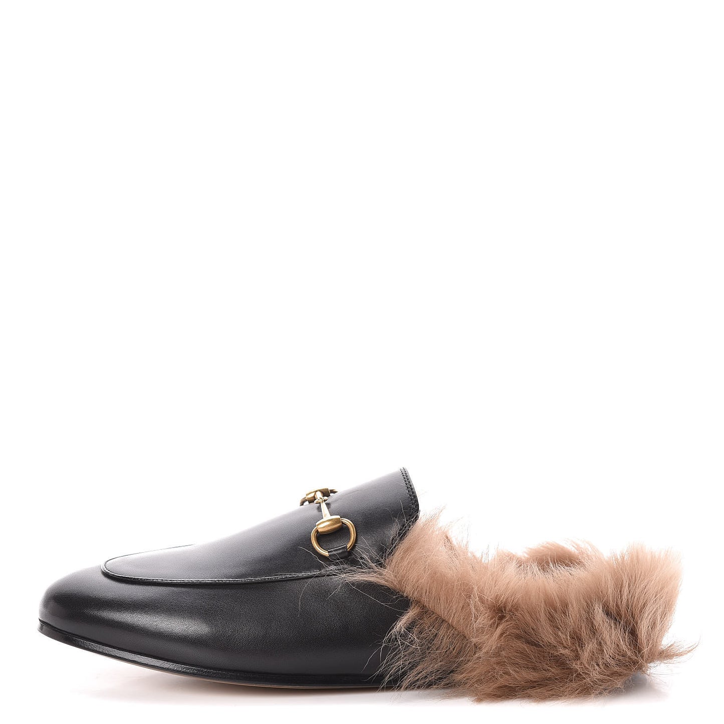 Calfskin Fur Womens Princetown Slippers 38.5 Black