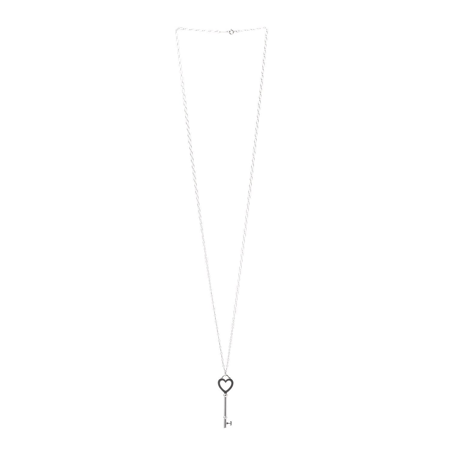 Sterling Silver Heart Key Pendant Long Necklace