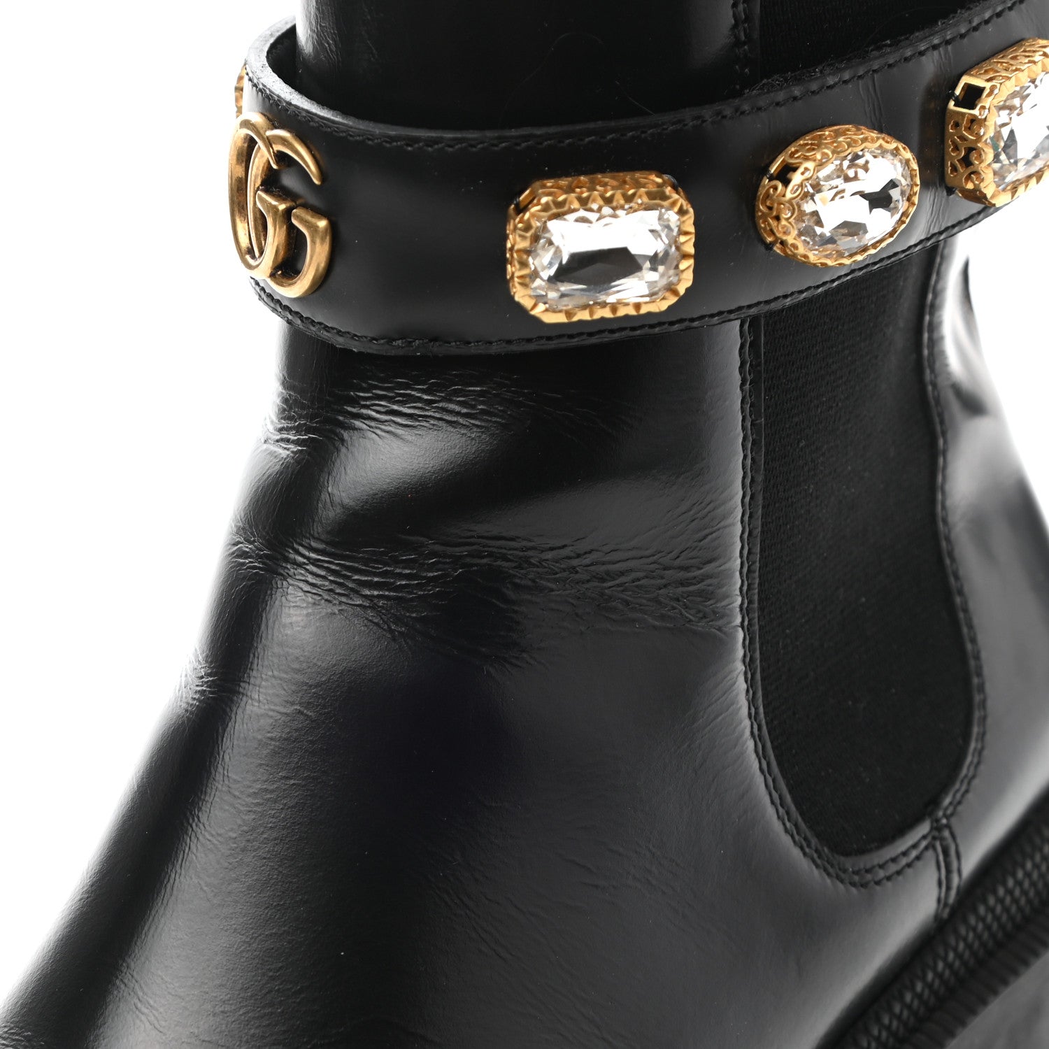 Gucci Calfskin Crystal GG Trip Chelsea Ankle Boots 39.5 Black 9 of 10
