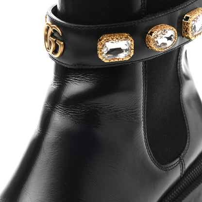 Gucci Calfskin Crystal GG Trip Chelsea Ankle Boots 39.5 Black 9 of 10