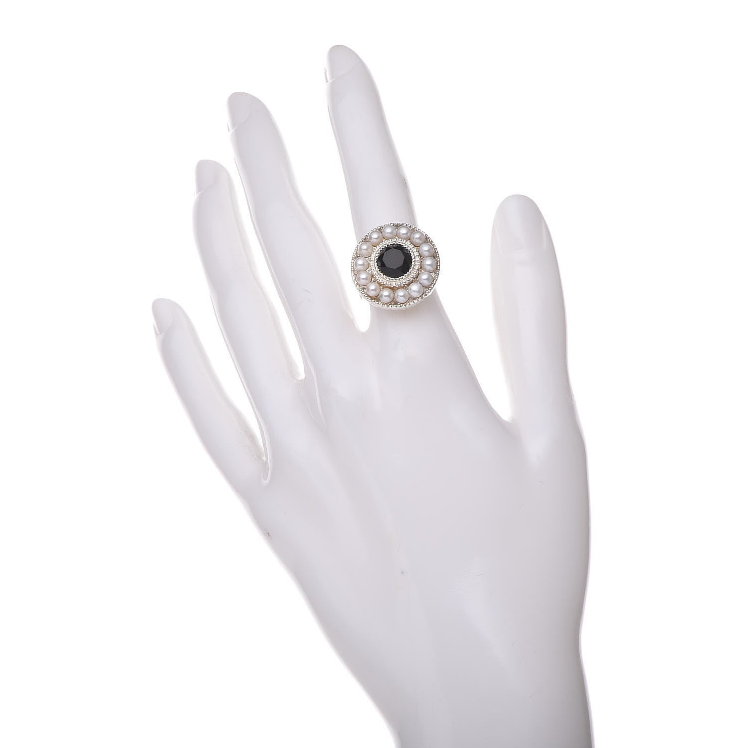 Tiffany Sterling Silver Black Onyx Freshwater Pearl Ziegfeld Ring 49 5 7 of 10