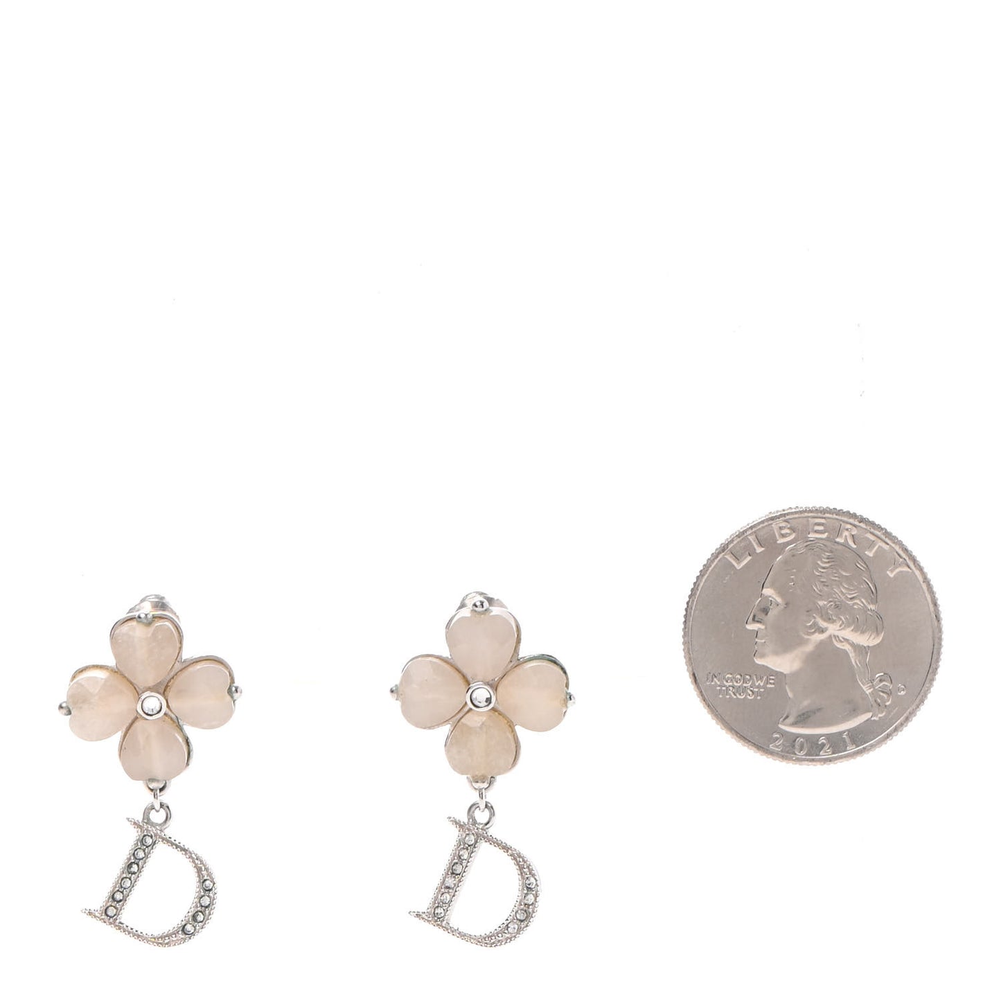 Pearl Crystal Clover Drop Earrings Silver