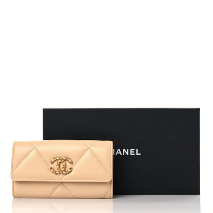 Chanel Shiny Goatskin Quilted Chanel 19 Flap Wallet Beige 10 of 10