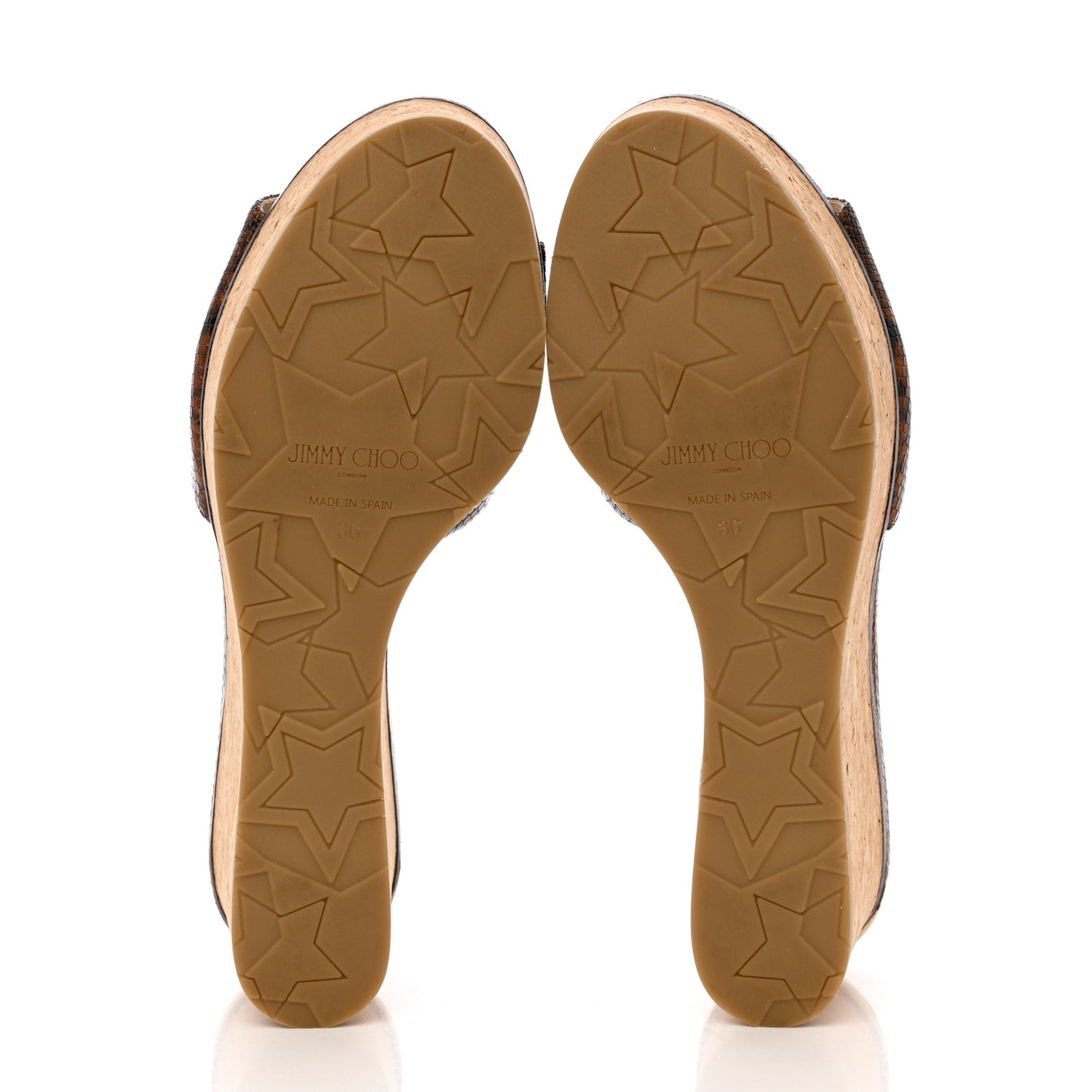 Calfskin Snakskin Embossed Cork DeeDee Platform Wedge Slide Sandals 36 Cuoio