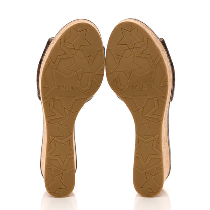 Jimmy Choo Calfskin Snakskin Embossed Cork DeeDee Platform Wedge Slide Sandals 36 Cuoio 5 of 9