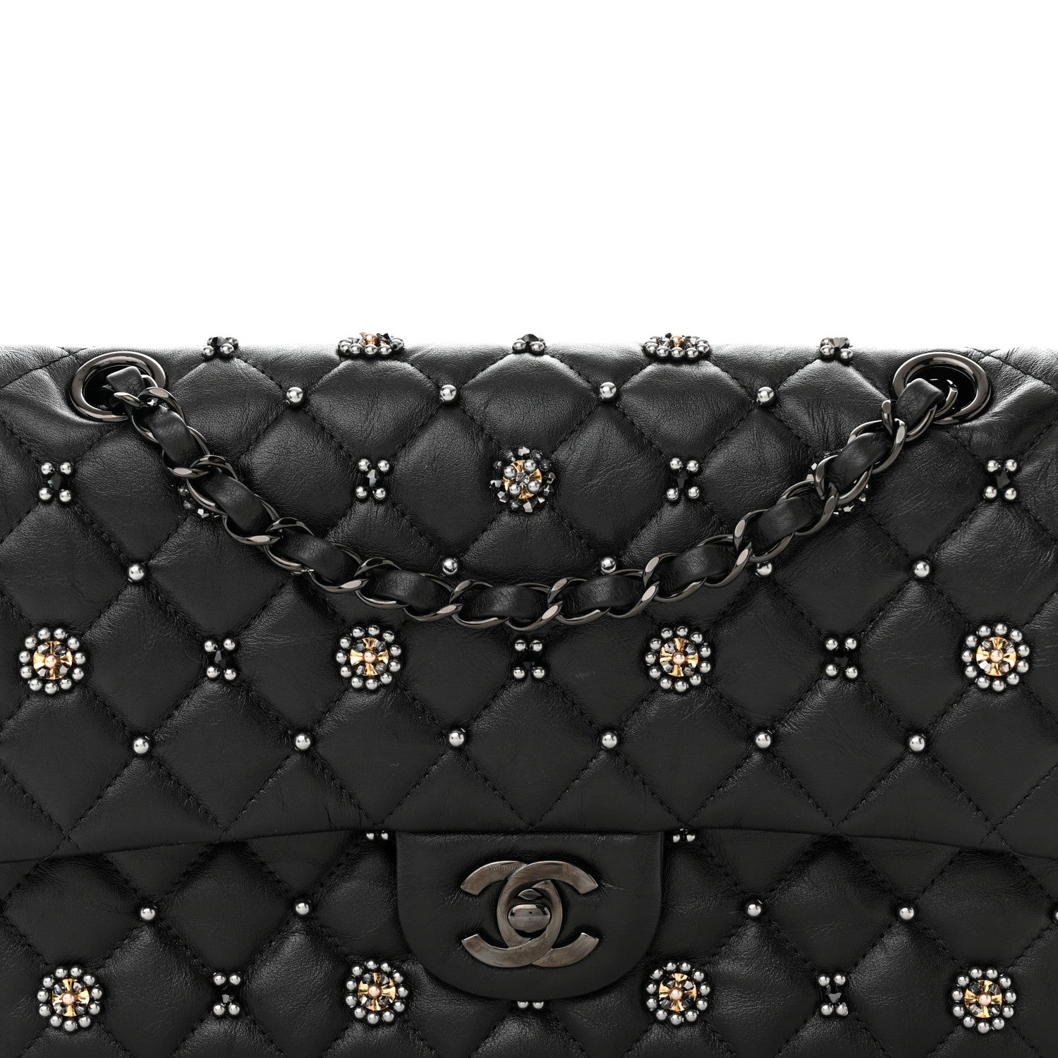 Chanel Lambskin Beaded Quilted Flower Double Flap Black 8 of 11