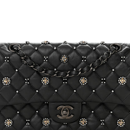 Chanel Lambskin Beaded Quilted Flower Double Flap Black 8 of 11