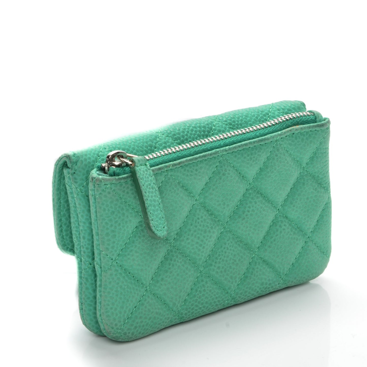 Iridescent Caviar Quilted Card Holder Turquoise