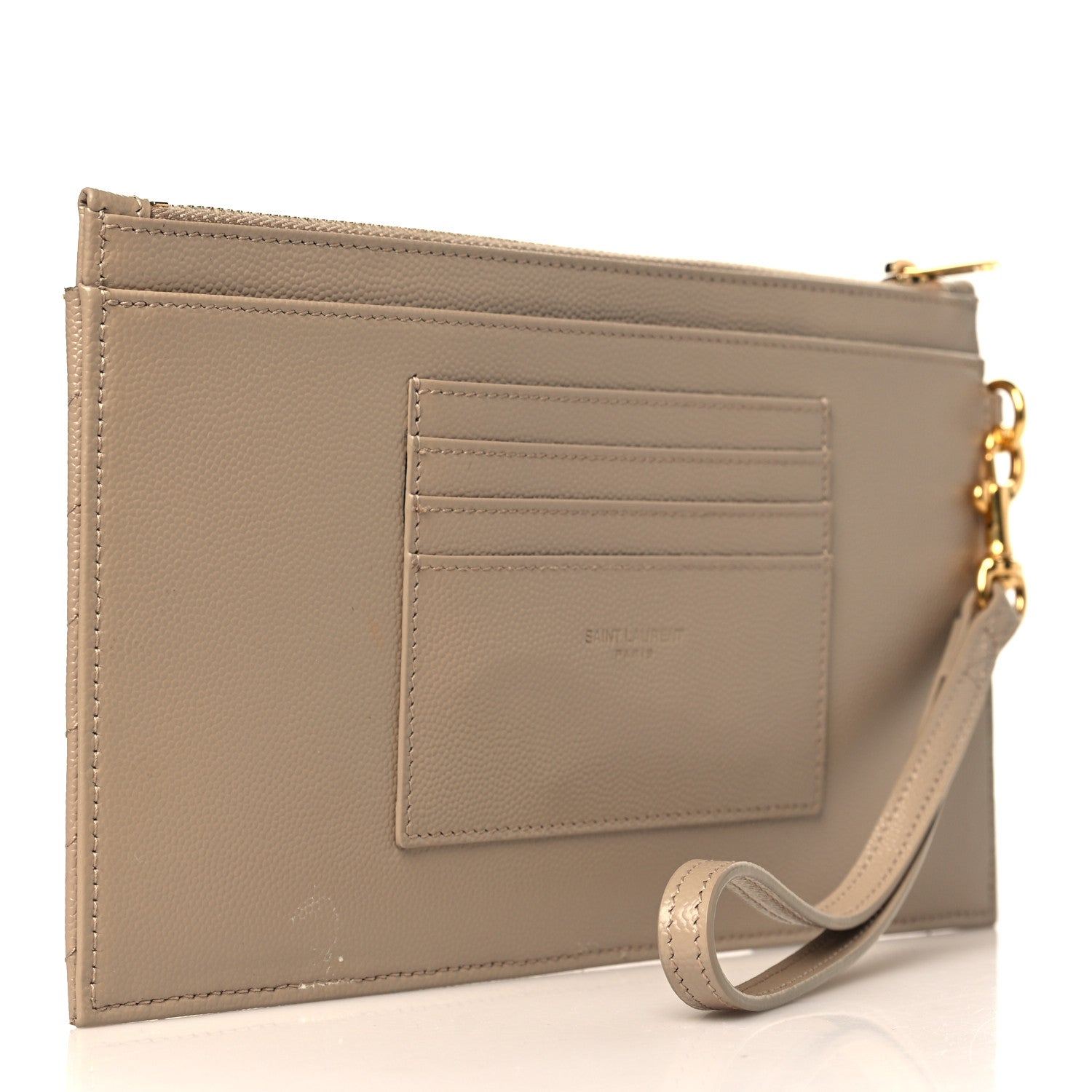 Saint Laurent Grain De Poudre Chevron Monogram Large Bill Pouch Dark Beige 3 of 8