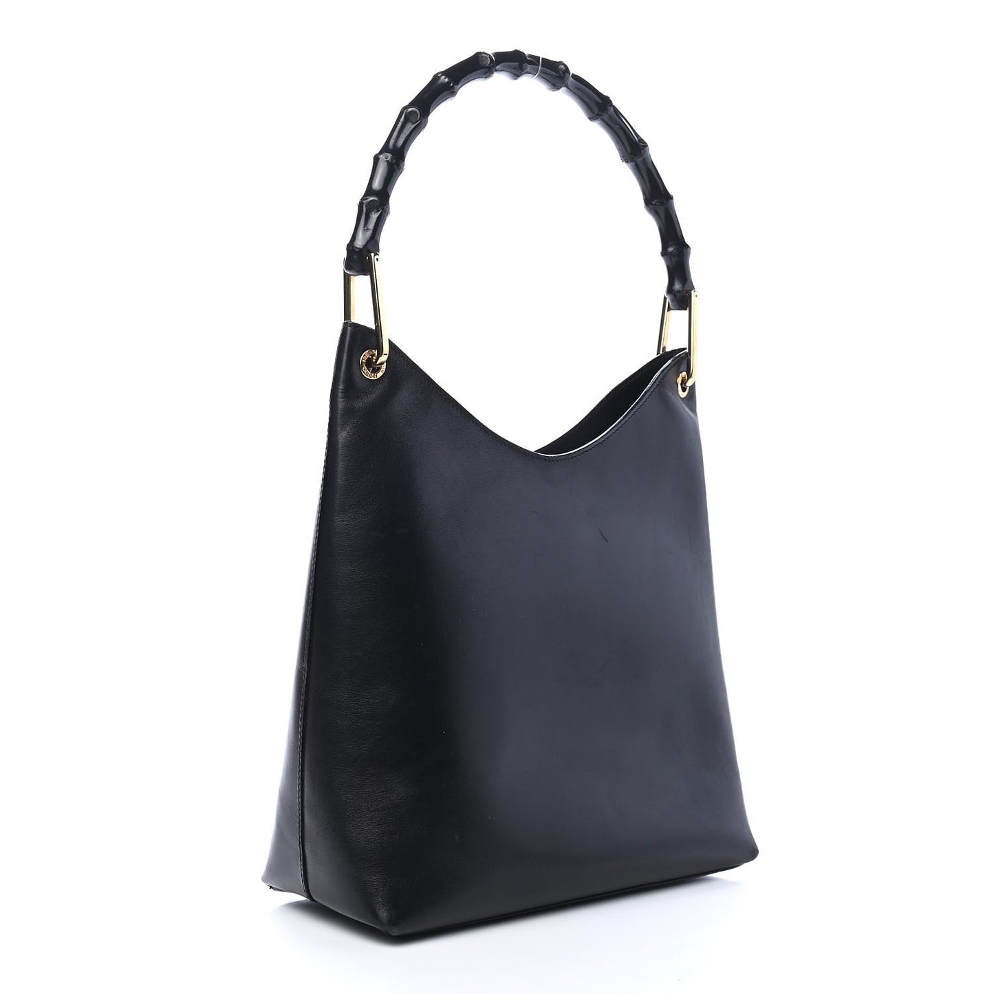 Smooth Calfskin Bamboo Handle Shoulder Bag Black