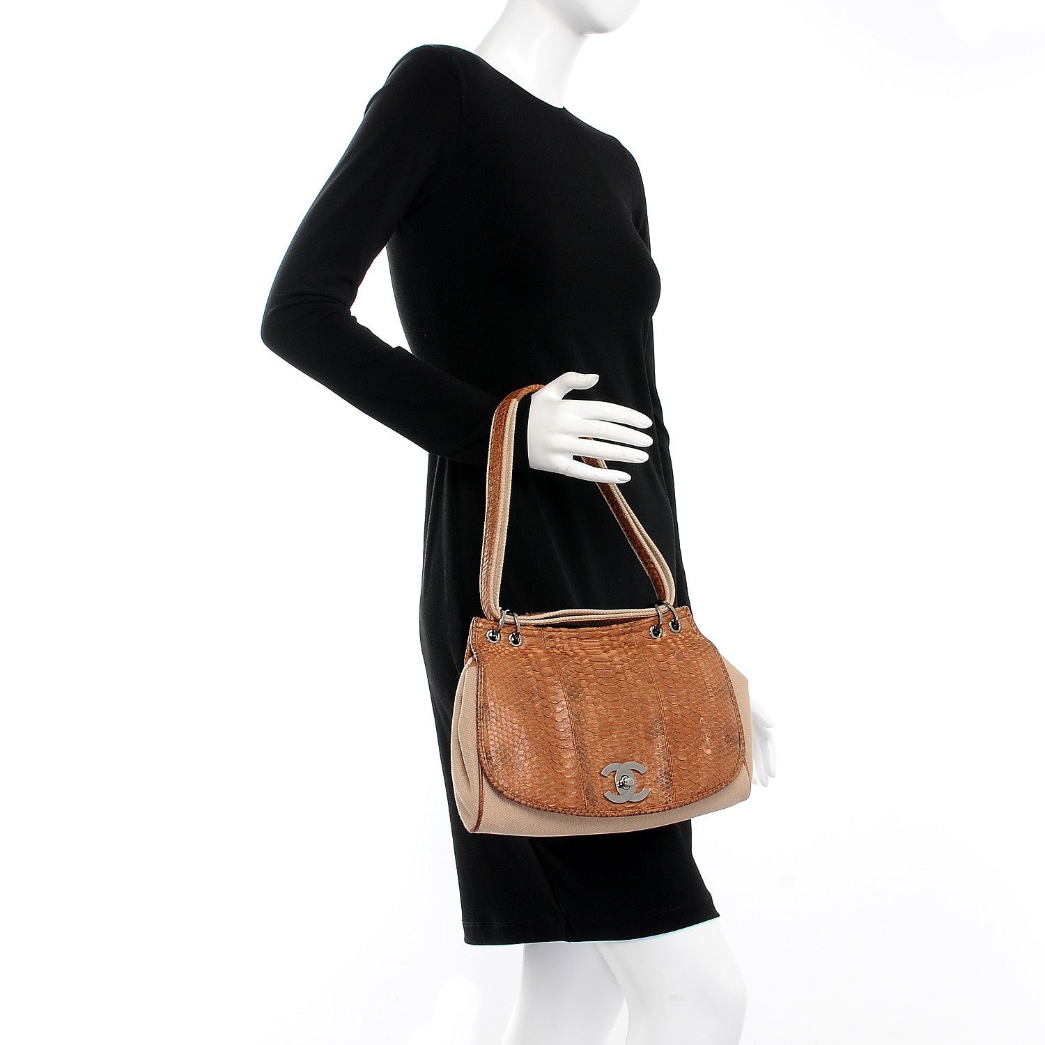 Chanel Python Canvas Flap Shoulder Bag 2 of 10