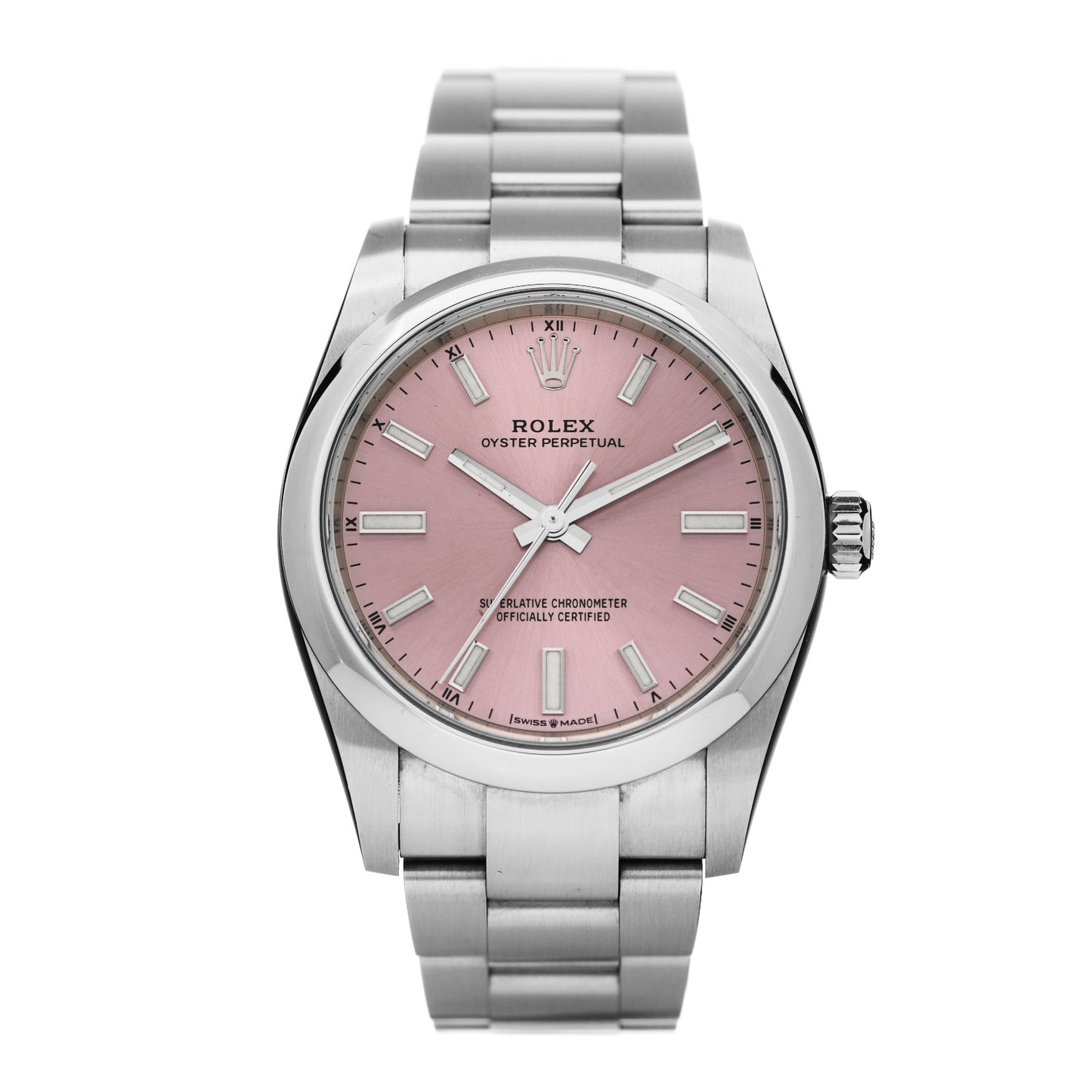 Stainless Steel 34mm Oyster Perpetual Watch Pink 124200