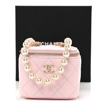 Chanel Lambskin Quilted Mini Vanity Case With Pearl Chain  Light Pink 11 of 11