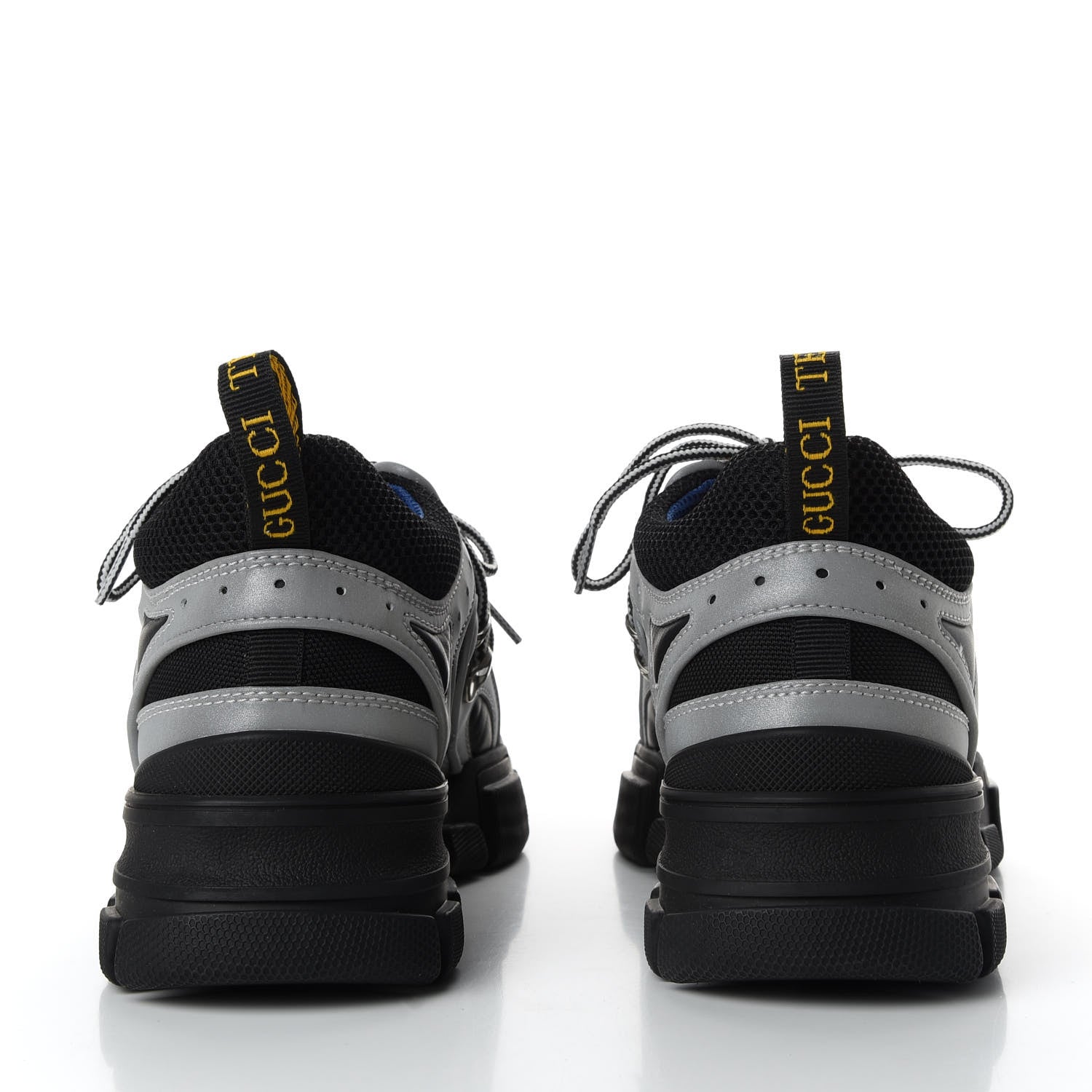 Gucci X SEGA Mesh Technical Canvas Calfskin Reflective Mens Flashtrek Sneakers 8 Silver Black 6 of 9