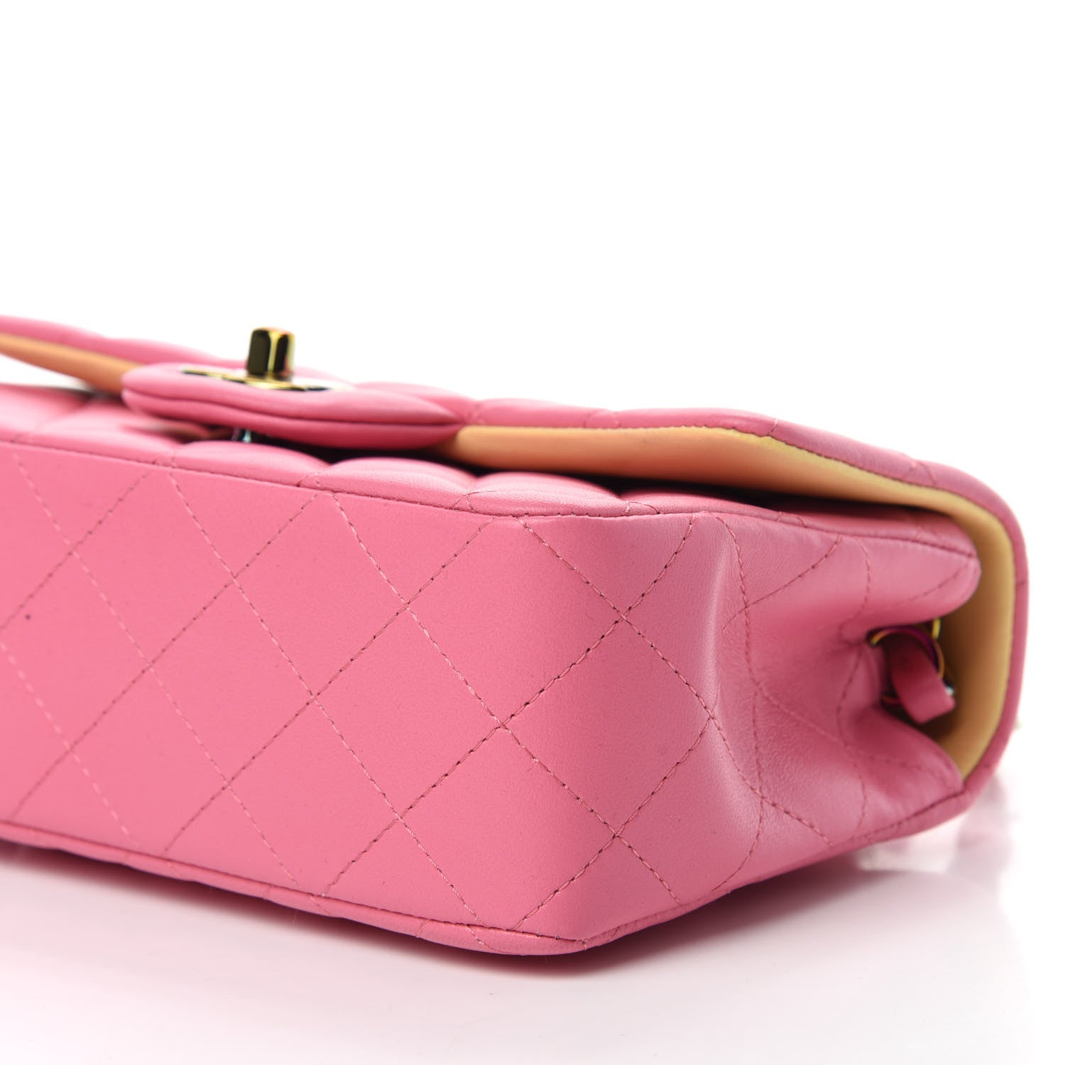 Chanel Lambskin Quilted Mini Rectangular Flap Pink Yellow 7 of 10