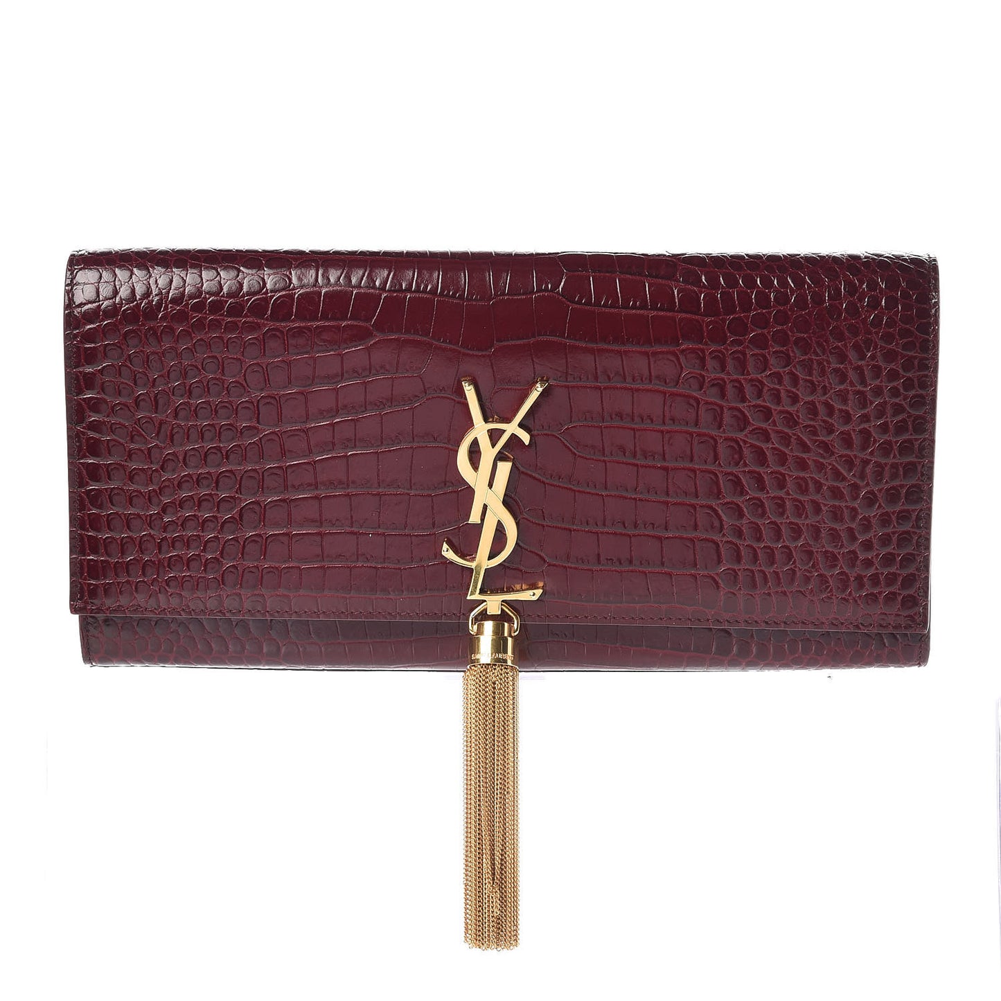 Calfskin Crocodile Embossed Classic Monogram Tassel Clutch Bordeaux