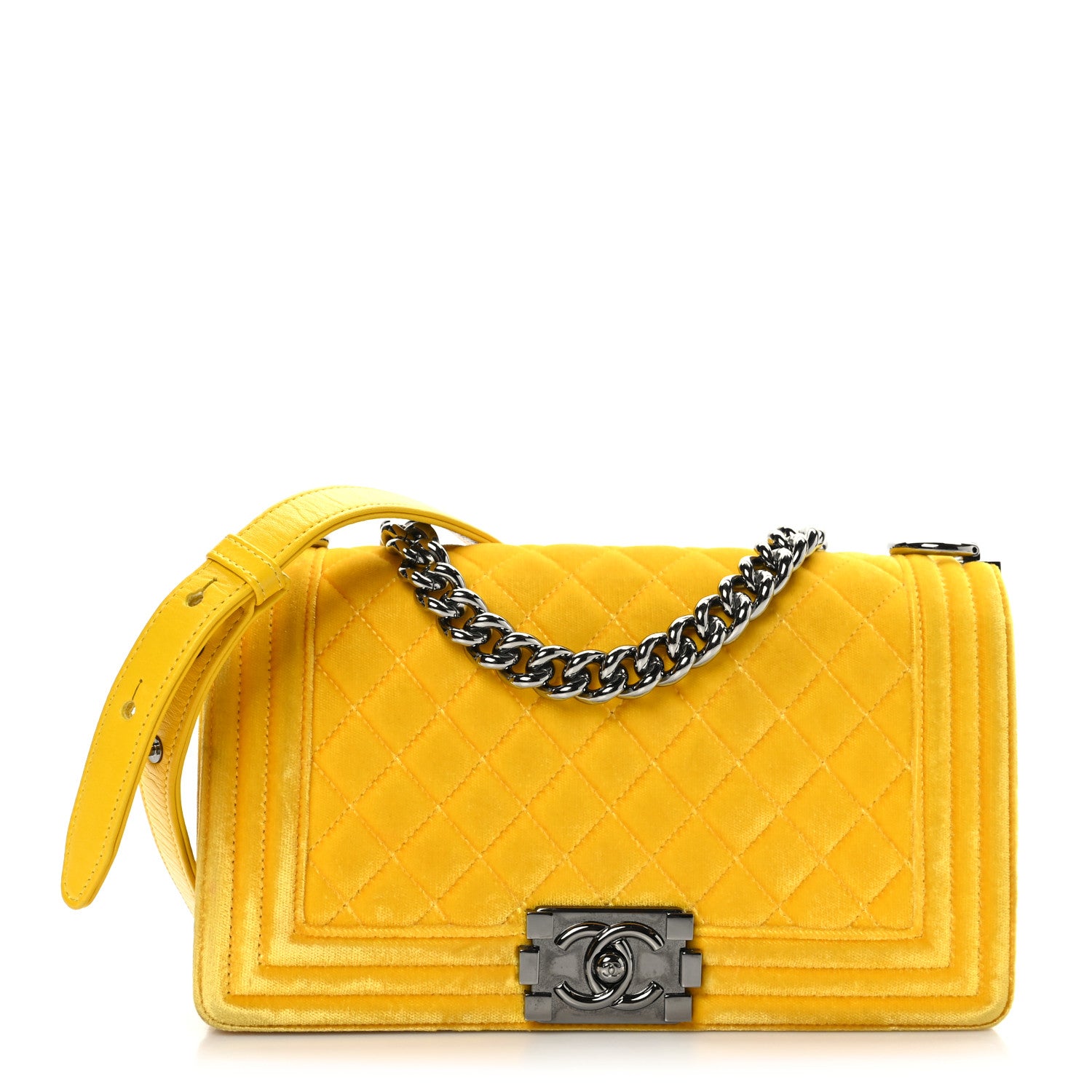 Chanel Velvet Quilted Medium Boy Flap Yellow 1 of 9