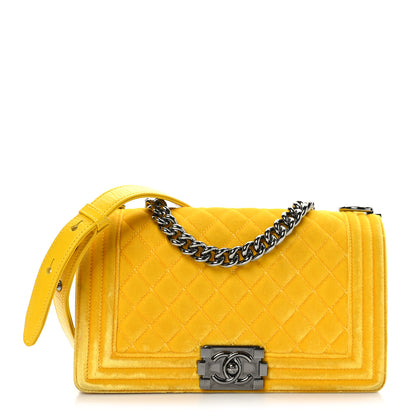 Chanel Velvet Quilted Medium Boy Flap Yellow 1 of 9