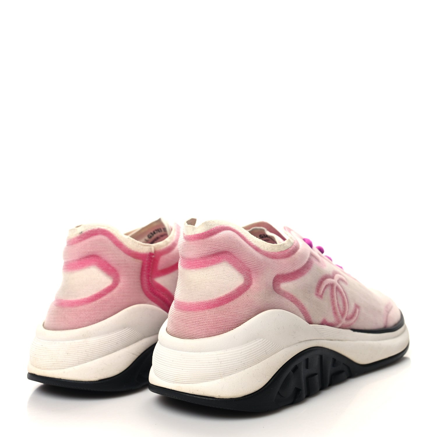 Chanel Mesh Lycra Womens CC Sneakers 37 White Pink 4 of 7