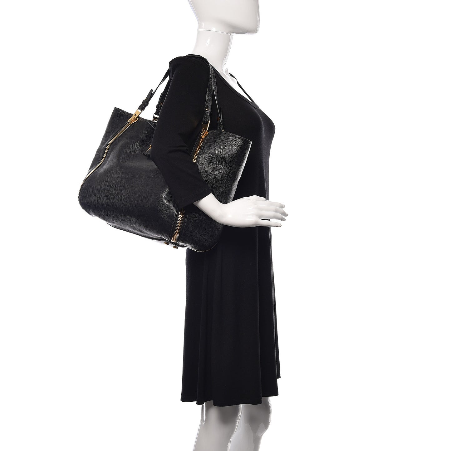 Grained Calfskin Sedgwick Medium Zipper Tote Black