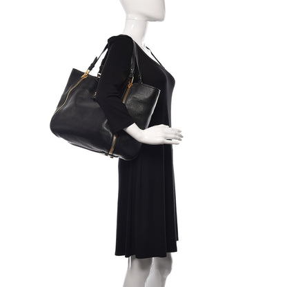 Tom Ford Grained Calfskin Sedgwick Medium Zipper Tote Black 2 of 9
