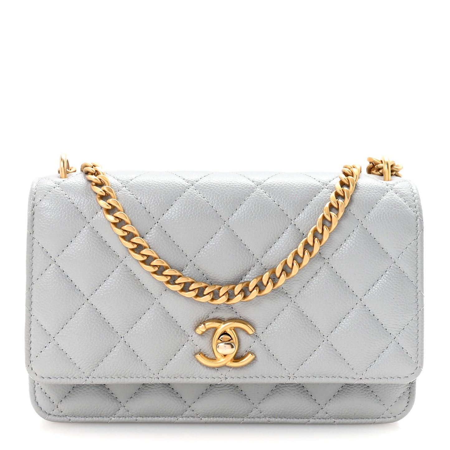 Caviar Quilted Sweetheart Wallet On Chain WOC Grey