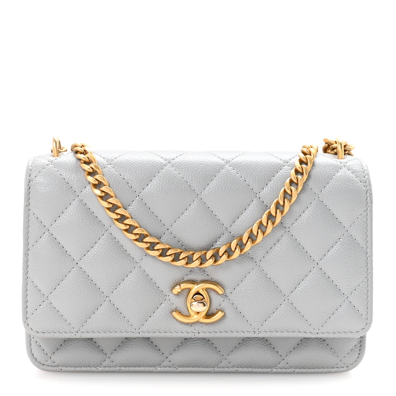 Chanel Caviar Quilted Sweetheart Wallet On Chain WOC Grey 1 of 12