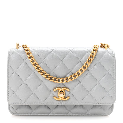 Chanel Caviar Quilted Sweetheart Wallet On Chain WOC Grey 1 of 12