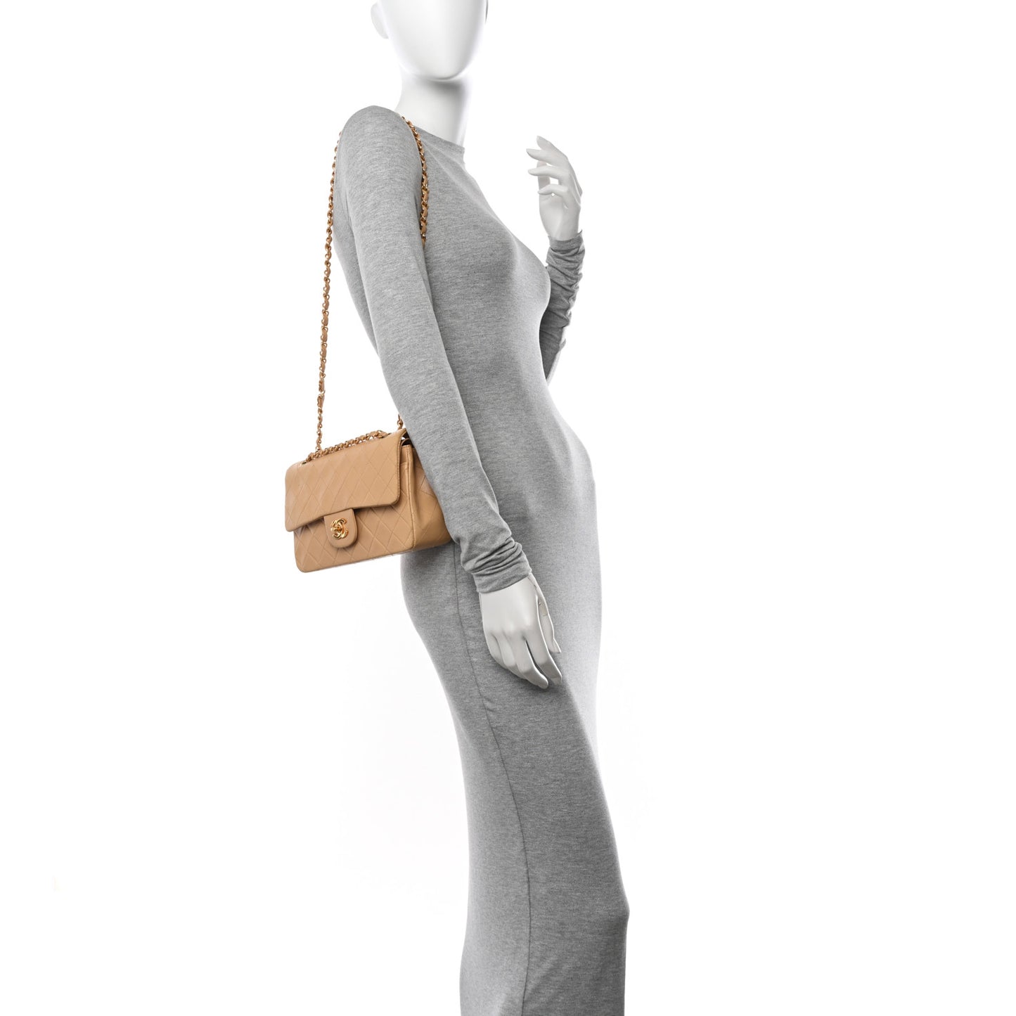 Lambskin Quilted Small Double Flap Beige