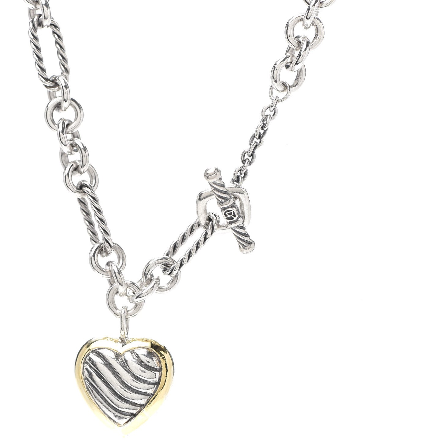 Sterling Silver 18K Yellow Gold Cable Heart Figaro Necklace