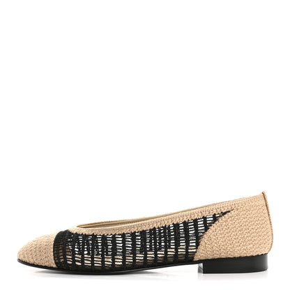 Chanel Raffia Cap Toe Ballerina Flats 38.5 Black Beige 1 of 9