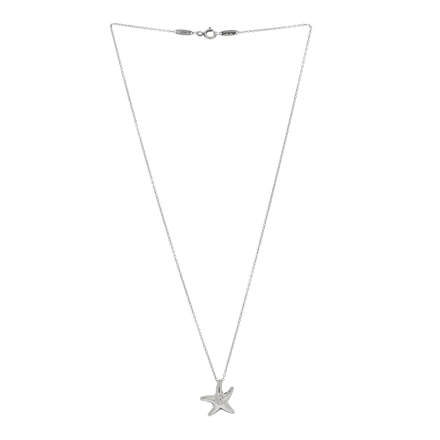 Tiffany Sterling Silver Diamond 15mm Elsa Peretti Starfish Pendant Necklace 3 of 4