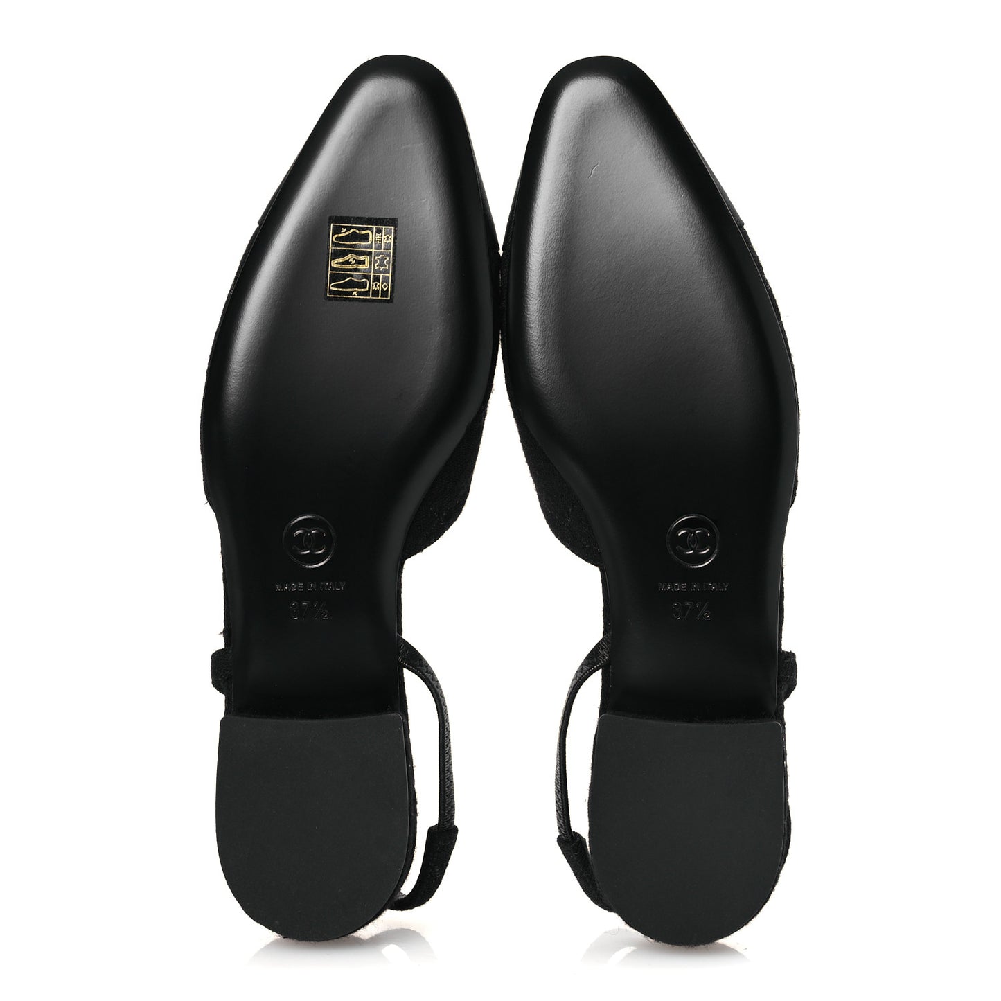 Wool Grosgrain Cap Toe CC Logo Slingback Flats 37.5 Black